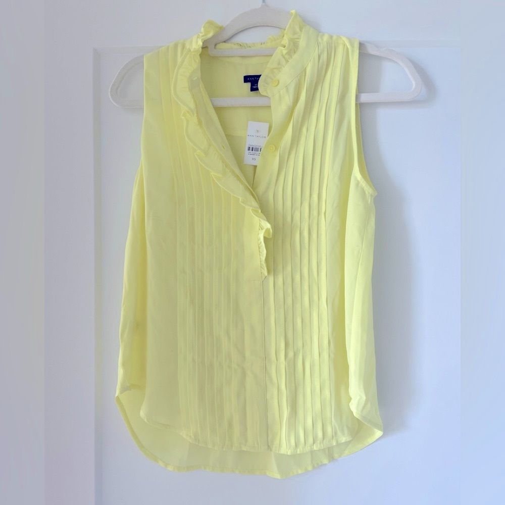 Ann Taylor lemon yellow ruffle top XS brand new with tags